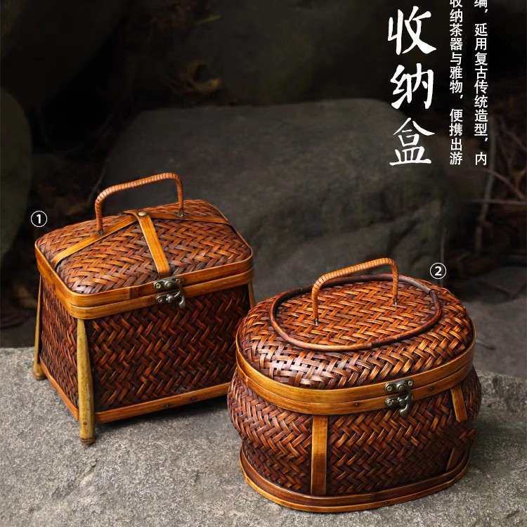 纯手工竹编首饰盒收纳箱子茶桌卧室民宿摆件结实创意国风复古竹篮