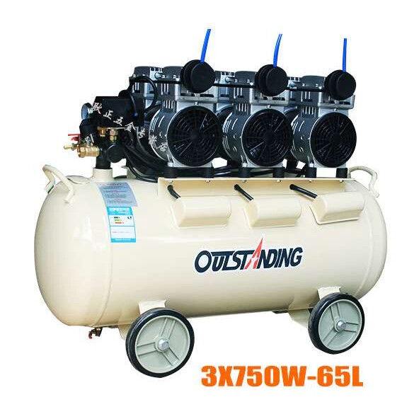 奥突斯空压机3*750W-65L静音汽修无油打气泵220v装修木工喷漆气泵