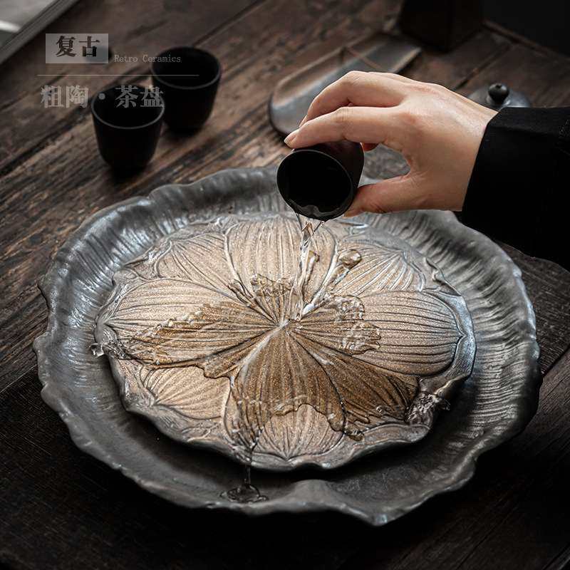 复古陶瓷茶盘大号干泡盘家用中式茶具茶盘套装储水排水两用茶托盘