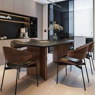 意式极简飞雁岩板餐桌椅组合 客厅家用别墅大户型餐椅桌子