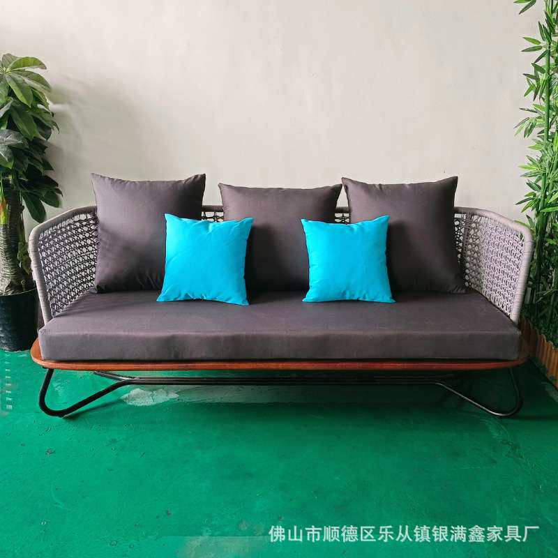 菠萝格实木沙发北欧防晒防水休闲样板房室外露台别墅户外绳编沙发