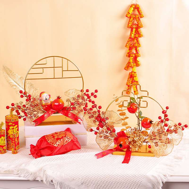 纵鸿喜庆红果摆件2024新年装饰品龙年家居装饰摆件创意镂空银杏图片