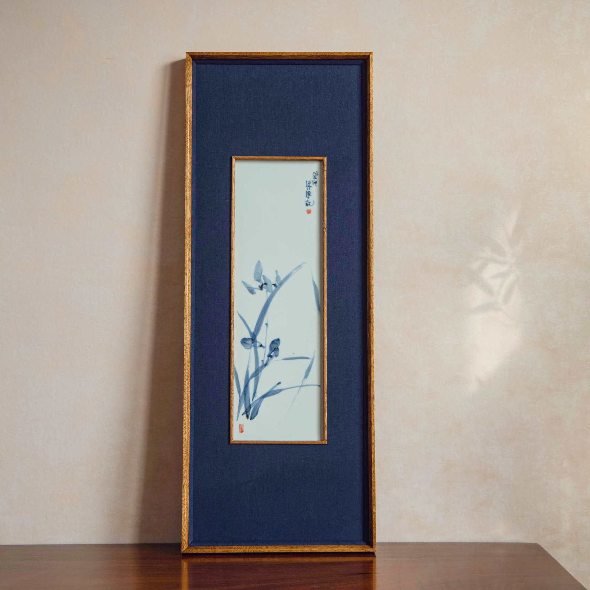 新中式瓷板画瓷器片中空框中框立体装裱实木榫卯画框客厅茶室