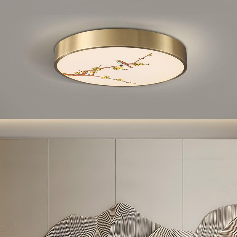 全铜新中式led灯吸顶灯卧室灯圆形新款主卧房间书房餐厅阳台过道