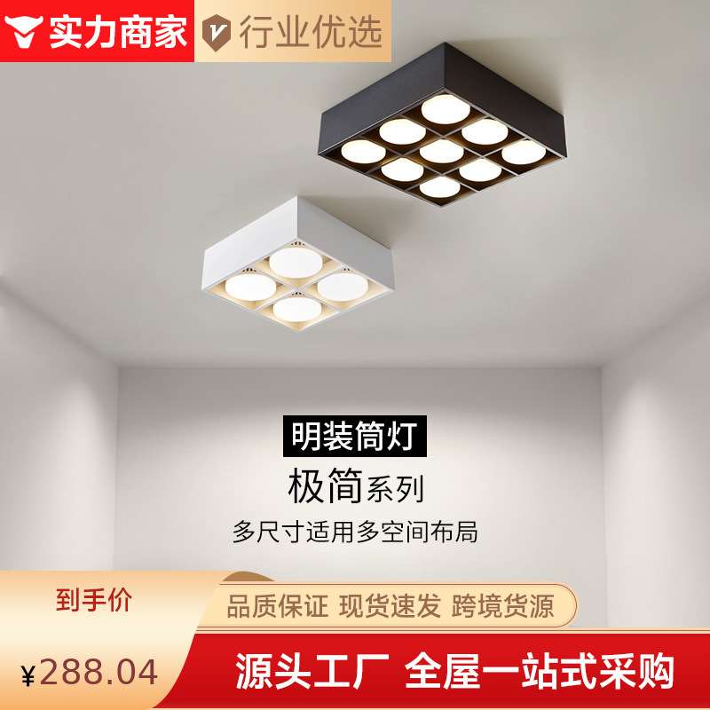 现代极简明装筒灯无主灯方形斗胆灯客厅照明led射灯阳台过道灯卧