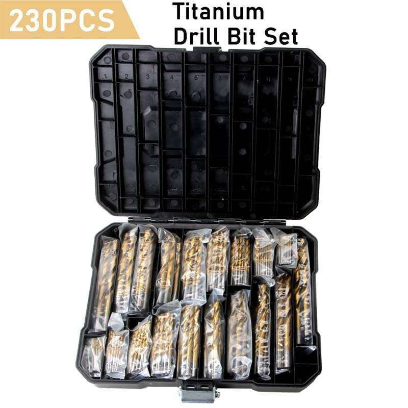 230件套麻花钻高速钢 1-10mm木工开孔器塑盒镀钛直柄麻花钻头套装