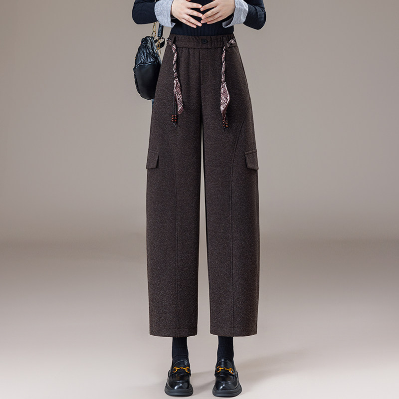 羊绒弯刀裤女2025秋冬新款松紧腰丝巾系带显瘦休闲裤镰刀裤工装裤,女装/女士精品,休闲裤,淘宝优惠券,粉丝福利购,淘宝优惠卷