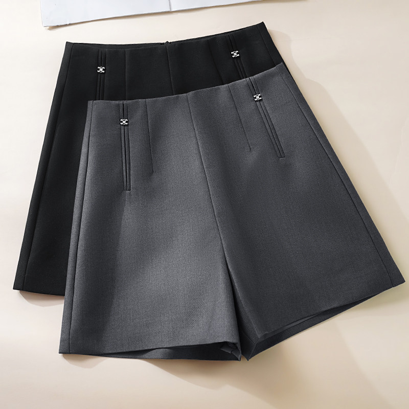 黑灰A字裤西装短裤女2025年春秋季新款高腰显瘦阔腿裤百搭休闲裤,女装/女士精品,休闲裤,淘宝优惠券,粉丝福利购,淘宝优惠卷