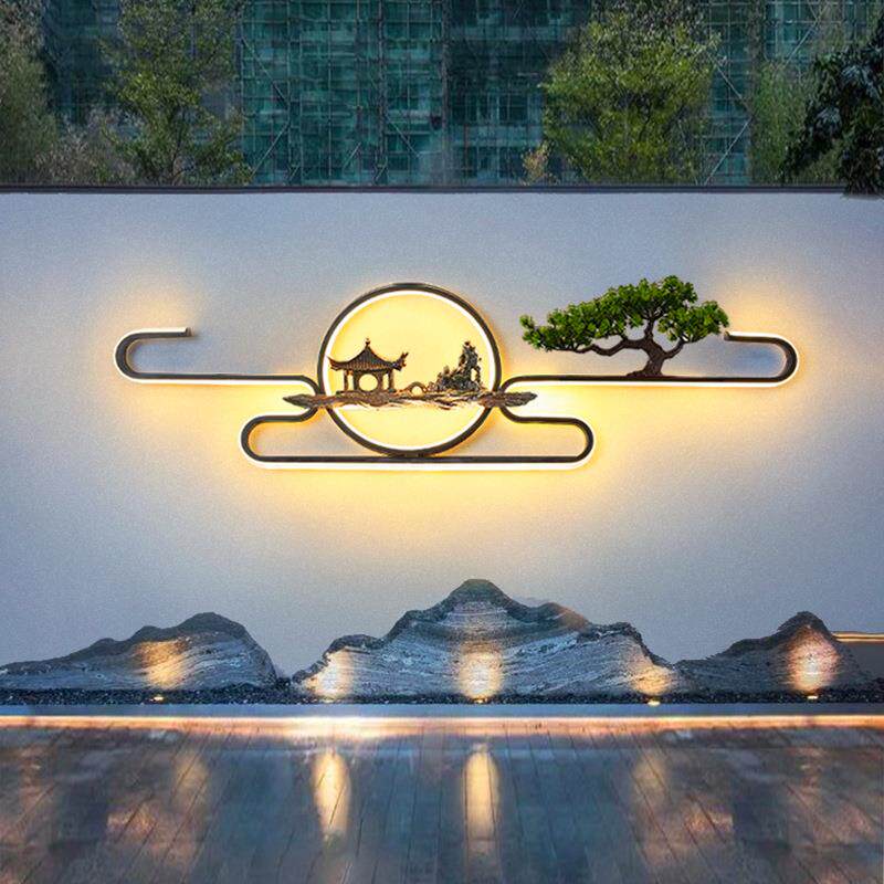 户外防水壁灯新中式创意太阳能别墅庭院庭院景观园林花园围墙背景