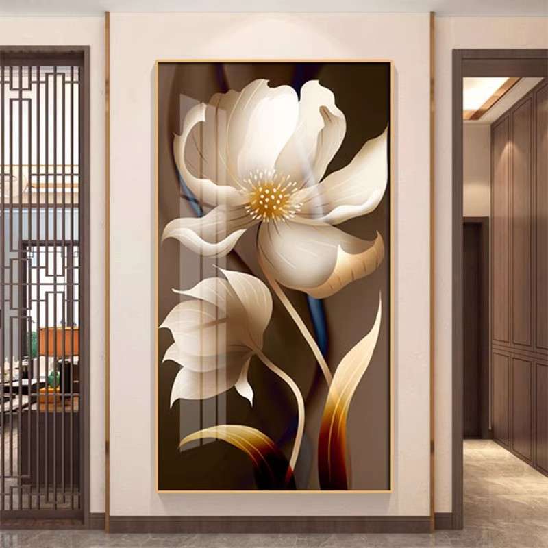 入门玄关装饰画走廊过道壁画现代简约北欧轻奢晶瓷烤瓷画花朵挂画图片