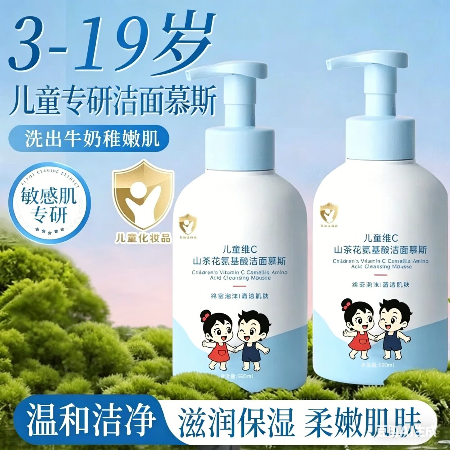 儿童维C山茶花氨基酸洁面慕斯温和洁净滋润保湿柔嫩肌肤洗面奶