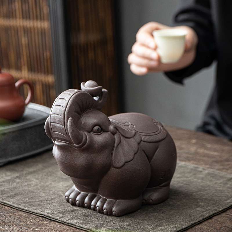 宇轩 茶宠大象摆件大号原矿紫砂手工茶具配件茶玩大象吉祥如意