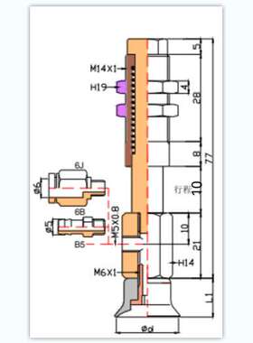 真空吸盘连接件型号M-PD30JN-6H-6J-A14  弹簧式侧吸口