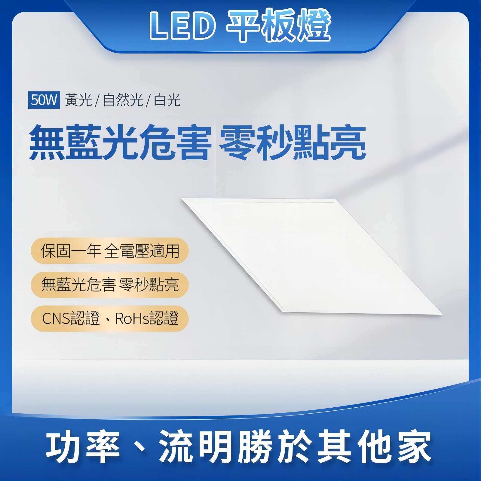 國家認證 超爆亮 50W LED平板燈 高達5500流明值 直下式 無眩光不