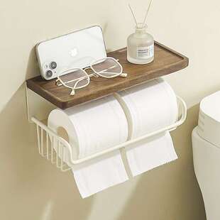 美拉德胡桃木卫生间厕纸盒置物架免打孔浴室卫生间抽纸洗脸巾纸篓