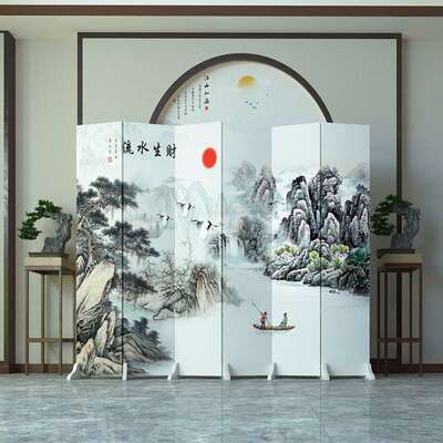 中式屏风隔断墙客厅折叠移动简约现代山水轻奢卧室遮挡家用办公室