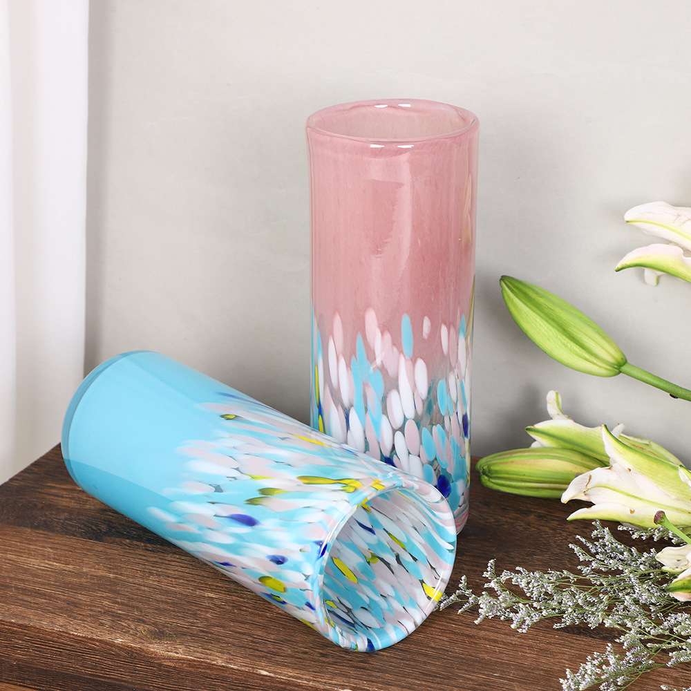 现代轻奢插花水养鲜花器彩色玻璃花瓶创意装饰工艺品客厅餐桌摆件