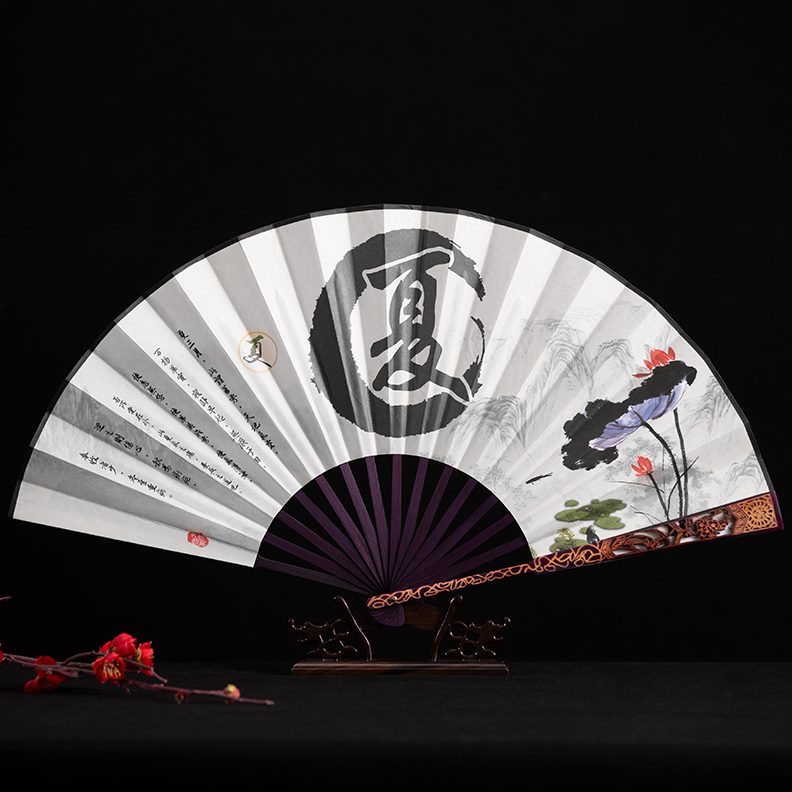 寸霸气骨大10竹男生春夏复古风四季中国风宣纸扇子折扇秋冬镂空边