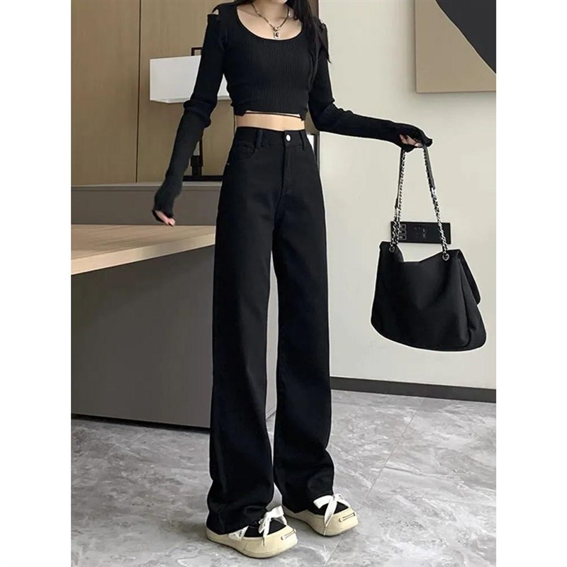 泫雅阔腿牛仔裤女秋冬新款宽松垂感小个子高腰2025年直筒拖地裤子