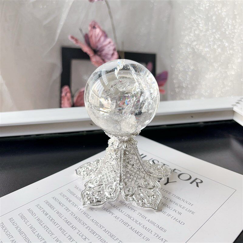 高定轻奢水晶球底座金属摆件x装饰球托支架花形王冠花形喇叭花夕