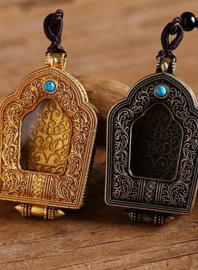 黄铜掐丝楞严咒挂件藏式嘎乌盒透明胎毛随身金刚杵个性男女士吊坠