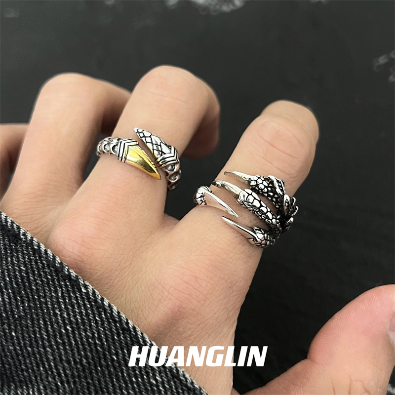 欧美复古b龙爪戒指男高级感个性霸气指环嘻哈潮人食指戒单身尾戒