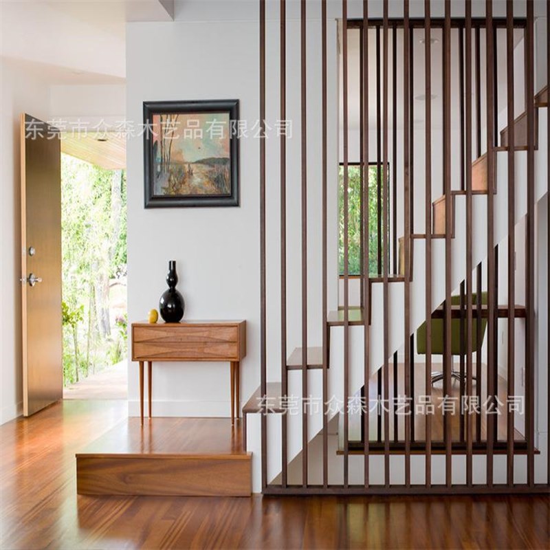 新中式入户d玄关隔断屏风墙客厅实木格栅日式现代简约卧室镂空花
