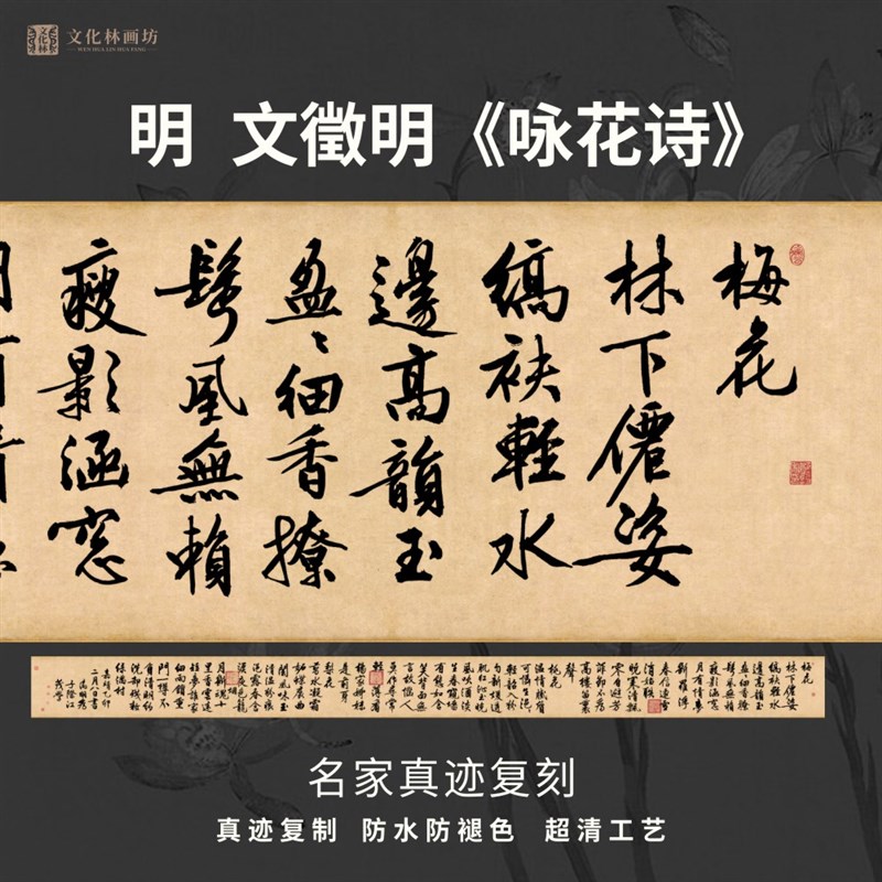 明文徵明咏花诗卷行书法古代名家真迹复定制练字R临摹装裱横幅长