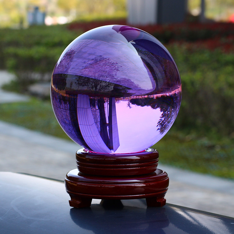紫色水晶球玻璃摆件客厅酒柜隔断屏风玄关办公室书X桌面家居摆件