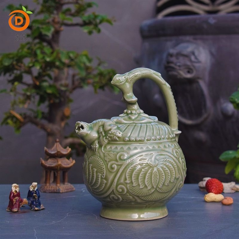 陕西历史c博物馆倒流灌壶三王壶彷代老式茶器耀州窑精品青瓷