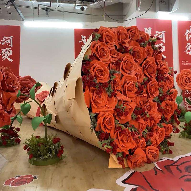 巨型仿真玫瑰花束摆件架子装饰拍照打卡捧花商场美陈布置景区户外