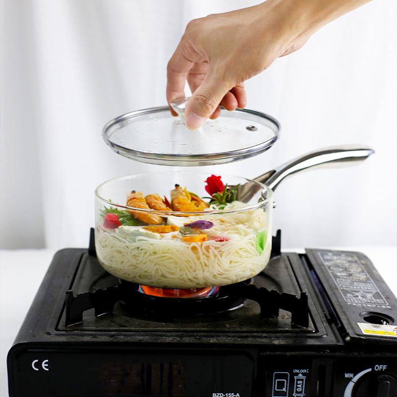 高硼硅玻璃泡面家用不锈钢明单柄火汤锅电陶炉带盖加热大容量煲汤