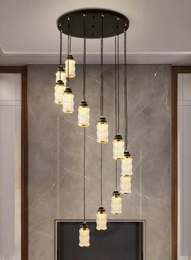 新中式吊灯复式旋转楼梯吊灯loft现代简约餐厅灯具中国风禅意灯饰