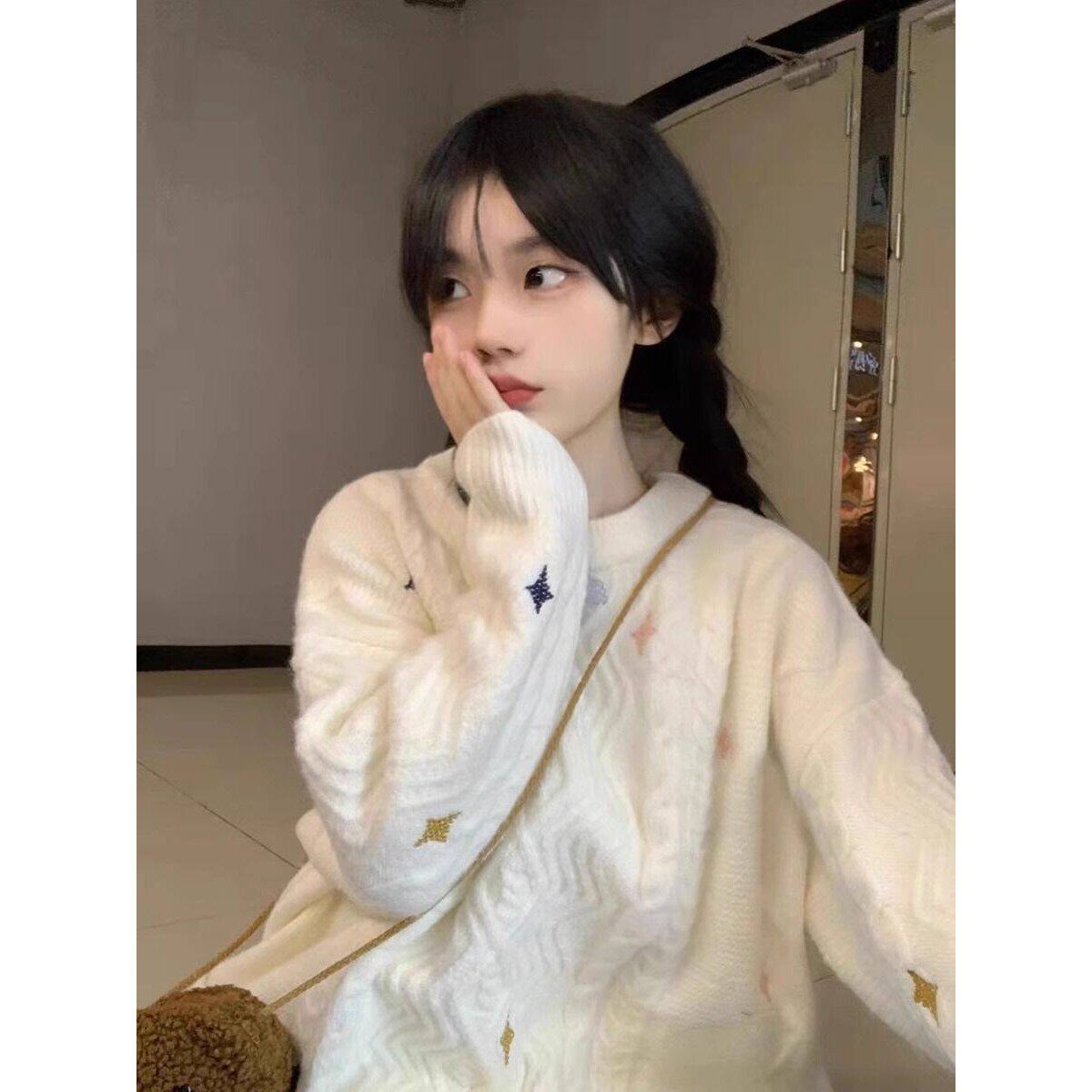 日系复古可爱软糯麻花毛衣女秋冬慵懒风宽松套头外穿加厚针织上衣