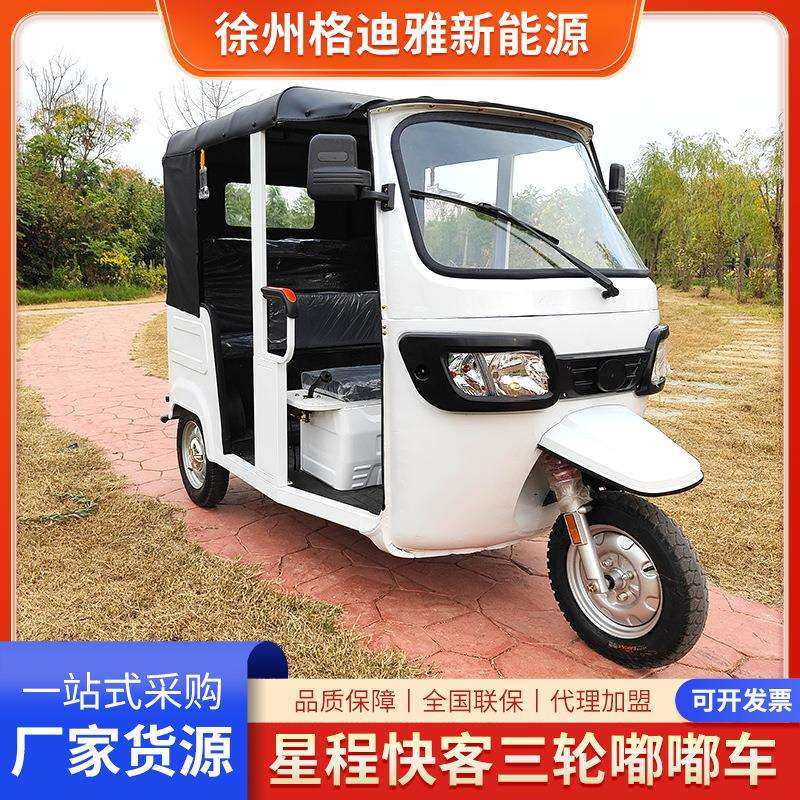 新款2排五座白色载客电动三轮车防晒带蓬多人座旅游观光嘟嘟车