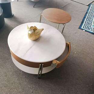 新款大小圆超晶石茶几小户型客厅现代微晶石圆形茶几家用储物茶几