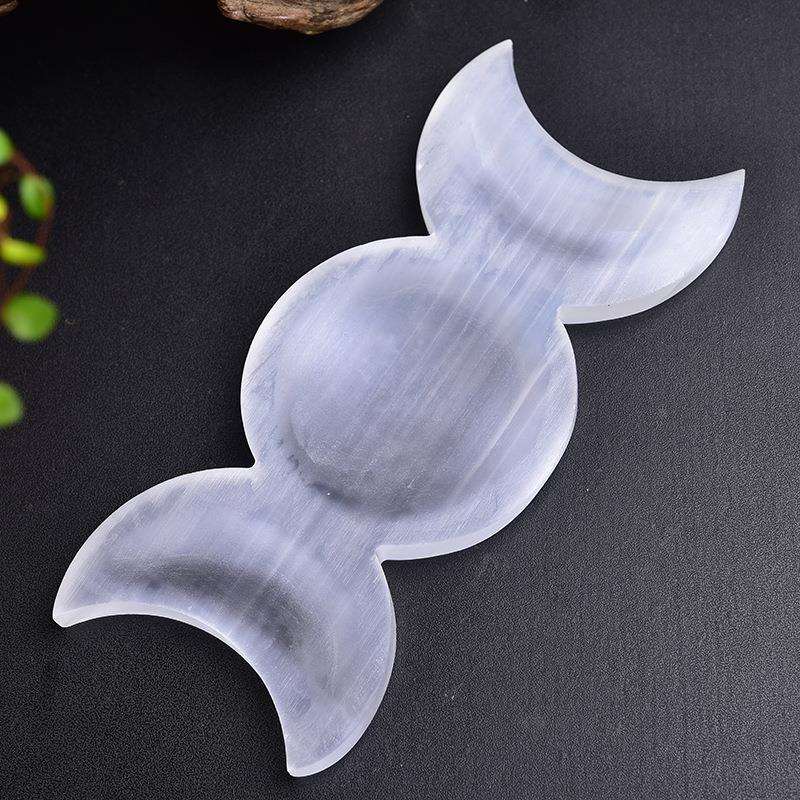 天然摩洛哥石膏碗亚酸销盐石膏石月亮雕刻件透石膏装饰工艺品摆件