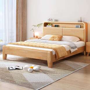 北欧床橡胶木实木床现代简约家用卧室双人床储物床大床家具