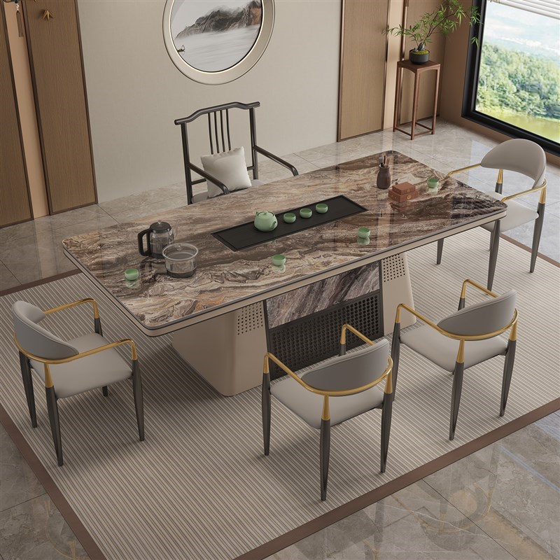 优选岩板茶台现代简约q高级感家用办公茶桌椅O组合烧水泡茶一体茶