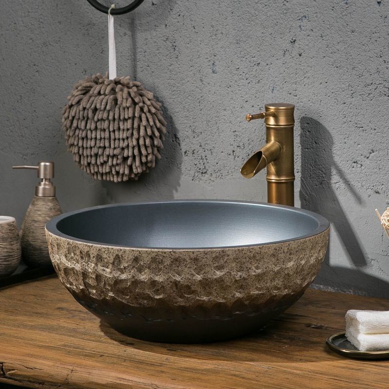 阳台洗手盆陶瓷艺术台上盆圆形复仿古洗脸盆小号洗漱面盆家用单盆