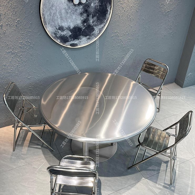 堂店排档桌餐厅加厚大家用餐桌工业风桌椅组合饭不锈钢火锅大圆桌