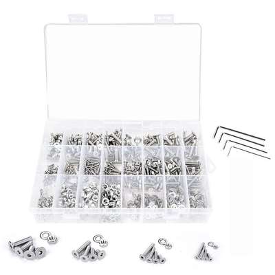 1120pcs M2 M3 M4 M5 304不锈钢 平头内六角螺丝配平垫圈螺母套装