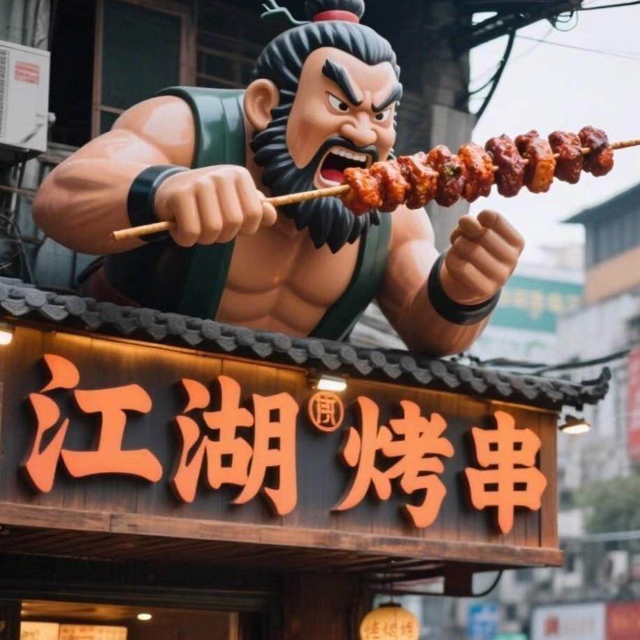 网红打卡店门头玻璃钢雕塑烧烤小吃店烤肉羊肉串肉串仿真装饰摆件