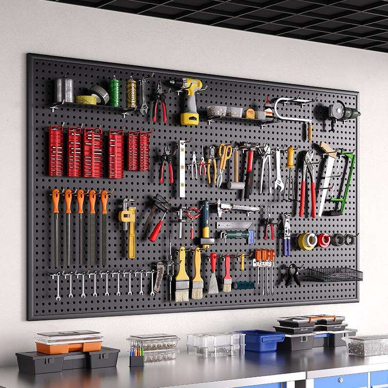 工具墙洞洞板挂板收纳架子墙上置物架冲孔板五金不锈钢整理架