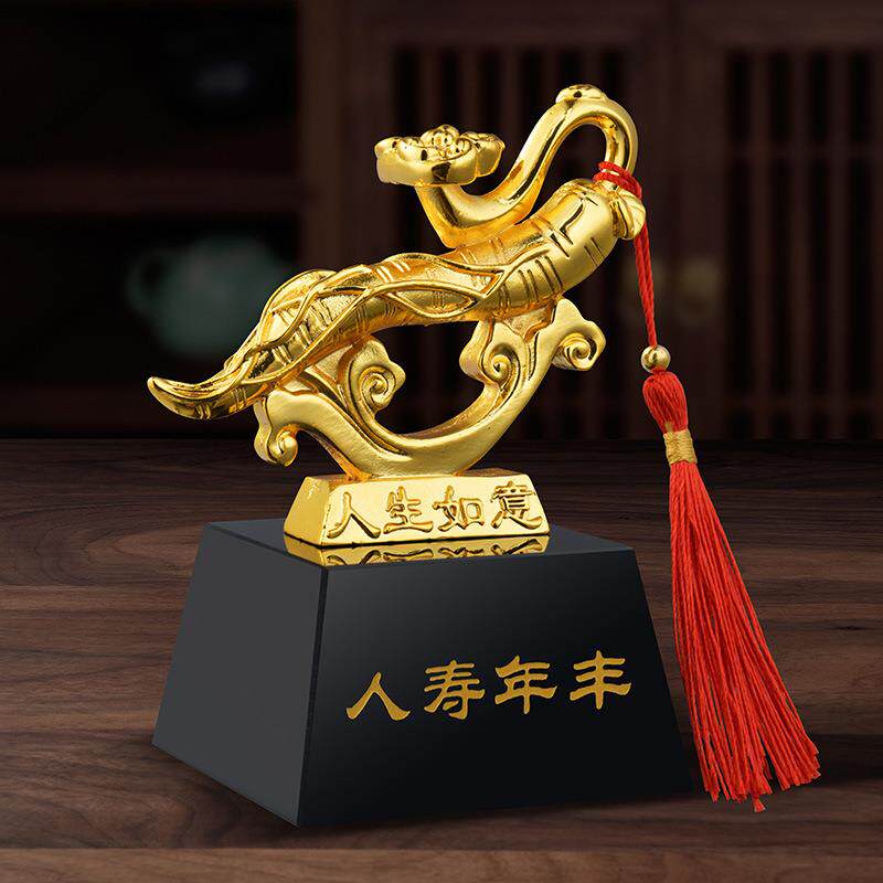 人生如意摆件水晶底座镀金人参工艺品合金车载摆件家居装饰工艺品