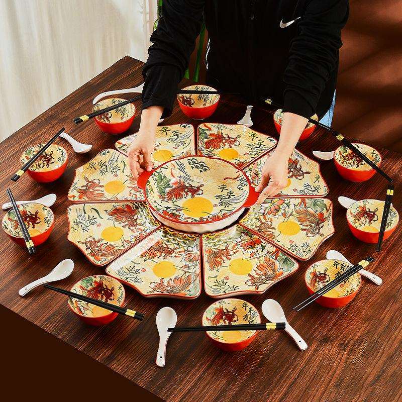 年夜饭拼盘餐具组合圆桌创意盘子菜盘家用2023新款陶瓷团圆碗碟套