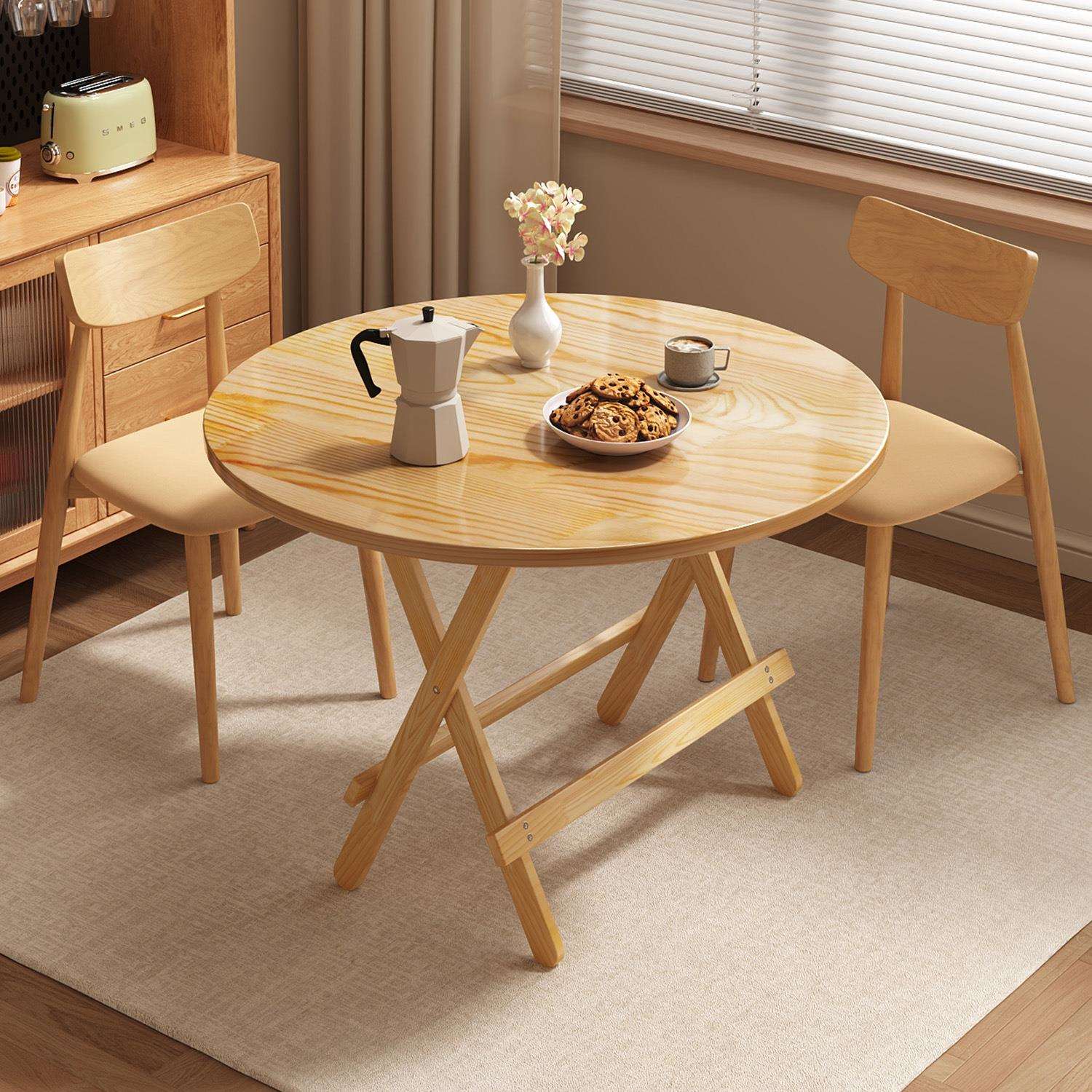 实木折叠圆桌家用小户型简易正方形四方桌餐桌出租屋用可吃饭桌子