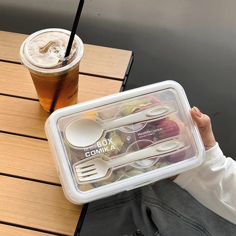 COMIKA口咔四色便当盒密封便携可微波炉加热保鲜盒带叉勺野餐盒IJ