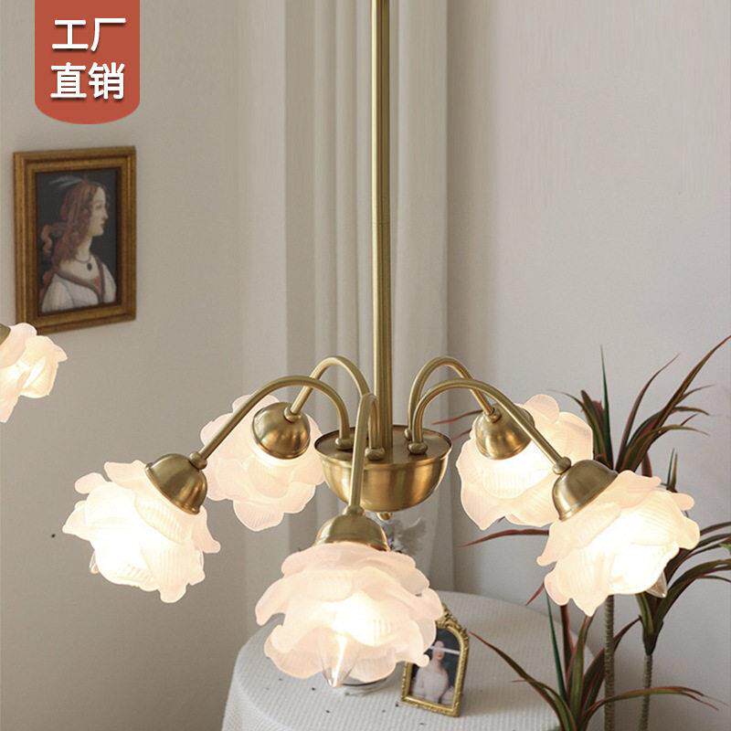美式乡村玫瑰花吊灯法式浪漫花朵餐厅灯优雅田园风客厅卧室吊灯具
