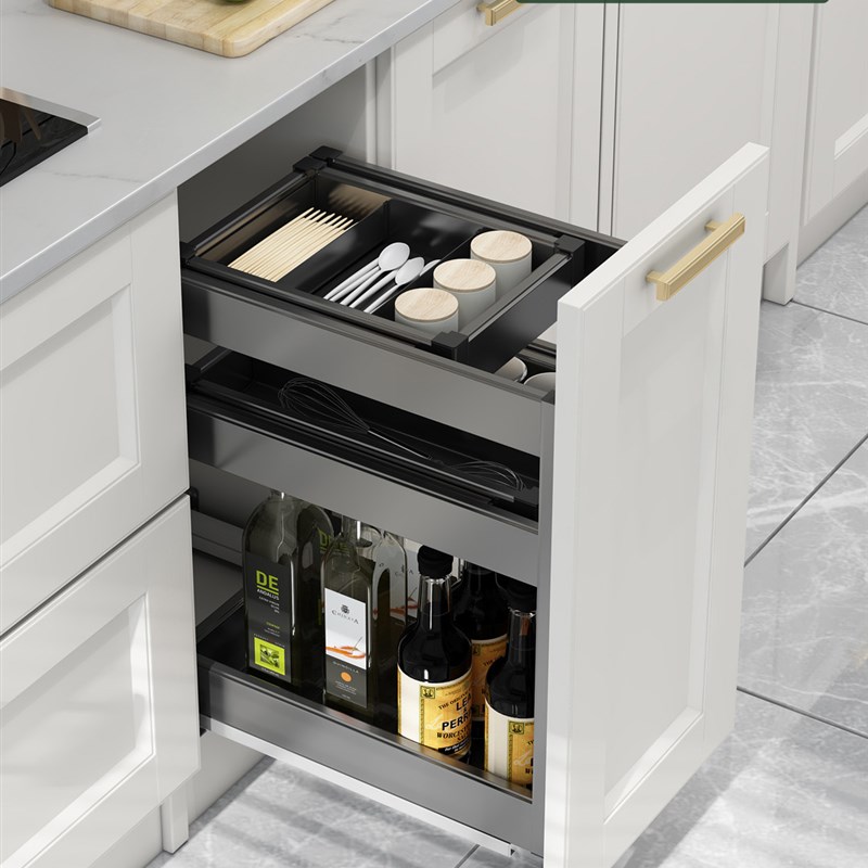 米司库厨房橱柜拉篮地柜魔法抽中C抽调味拉篮太空铝三层柜内置物